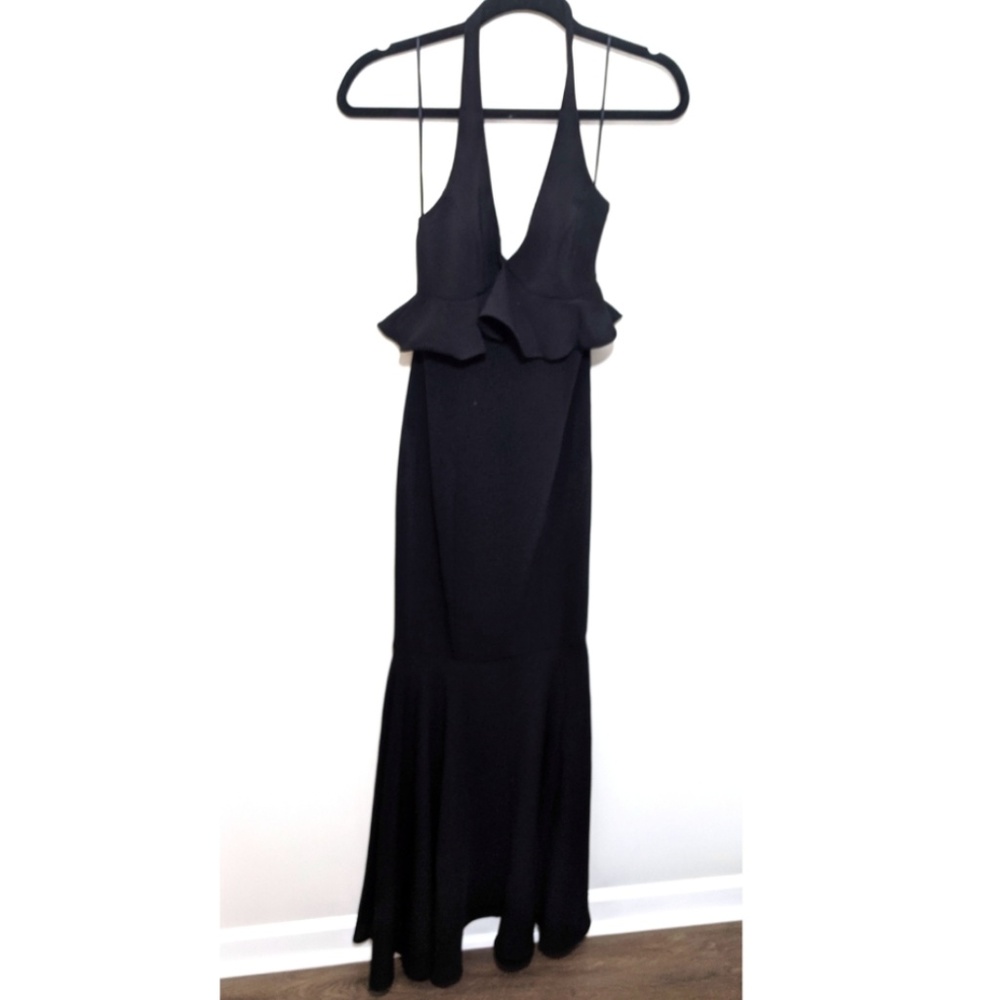 Likely | Black Halter Ruffle Dress & Fishtail Gown